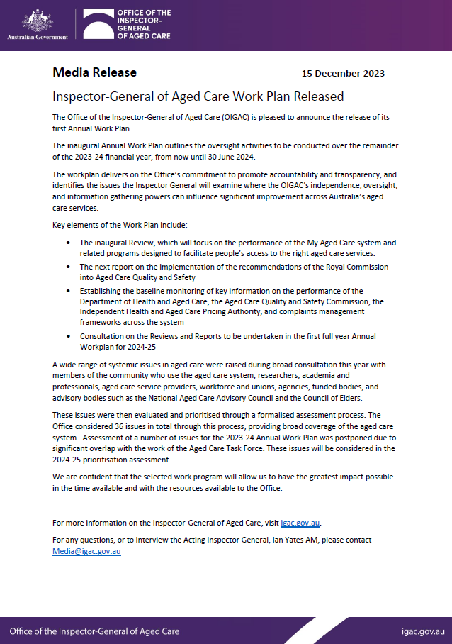 Media release – Annual Work Plan 2023–2024