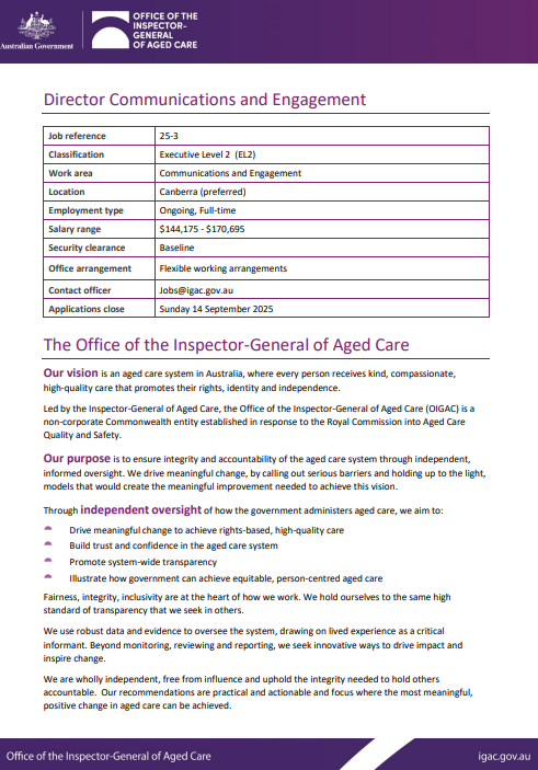 Cover image for the EL2 – Director Communications and Engagement  – Job application kit