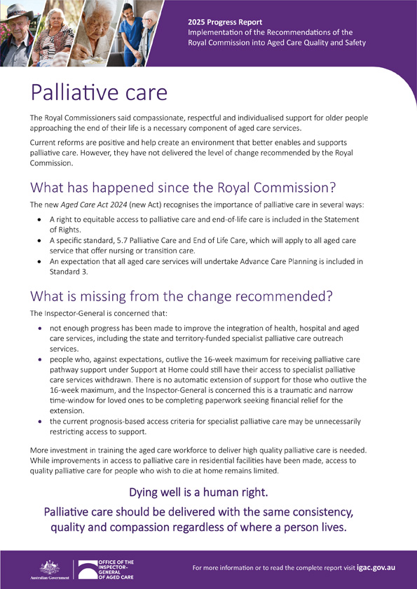 Palliative care – 2025 progress report | Inspector-General of Aged Care