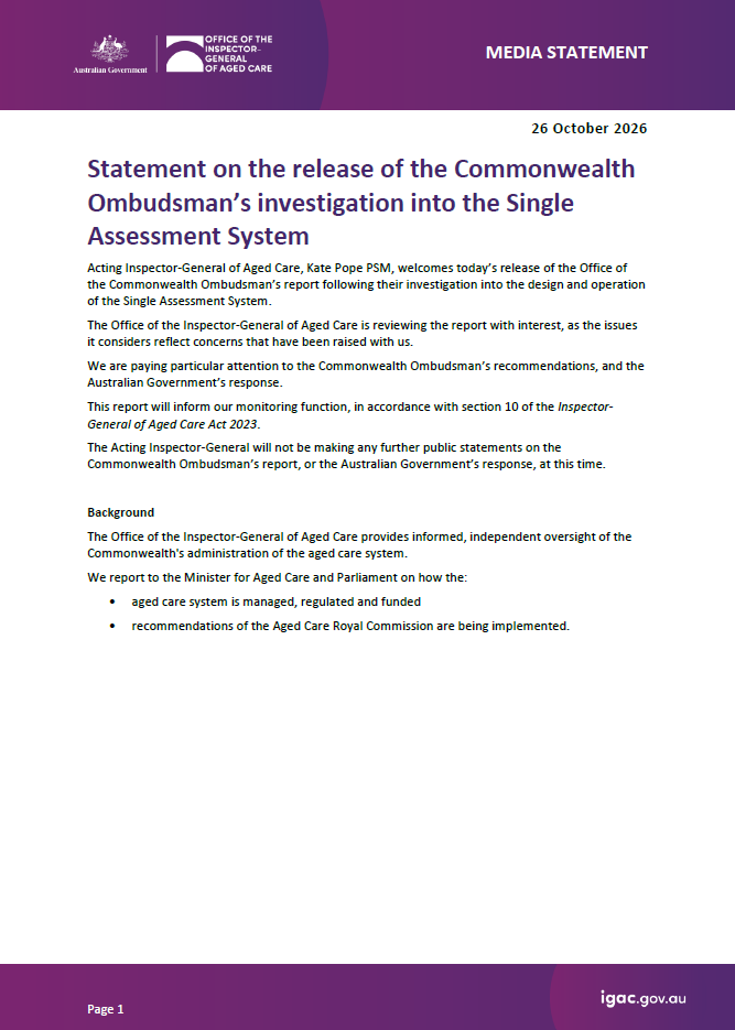 Media statement - Release of the Commonwealth Ombudsman’s investigation ...