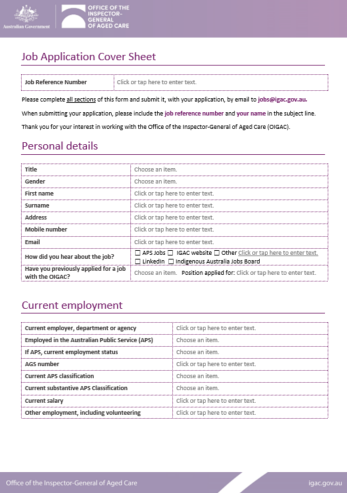 OIGAC job application cover sheet