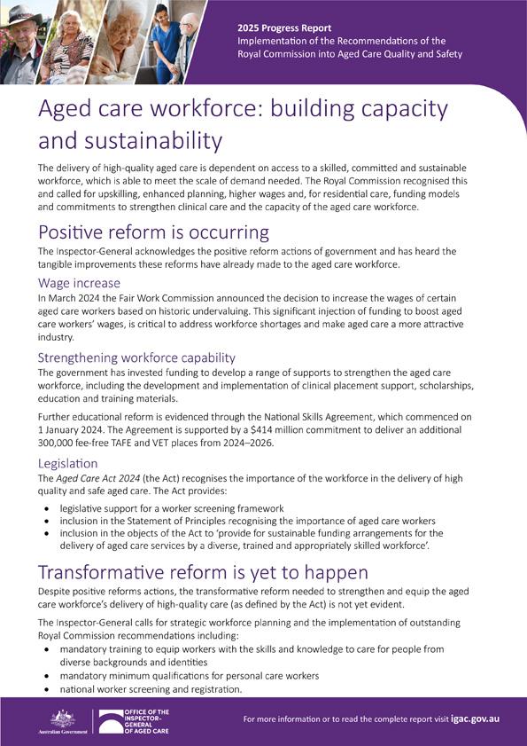Aged care workforce: building capacity and sustainability – 2025 progress report