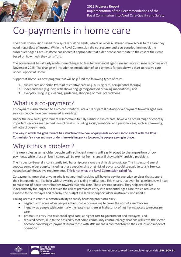 Co-payments in home care – 2025 progress report