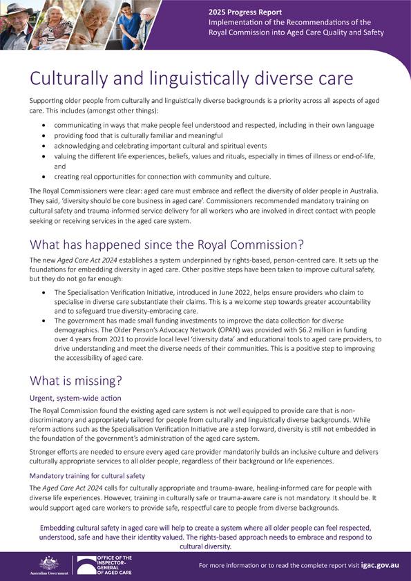 Culturally and linguistically diverse care – 2025 progress report