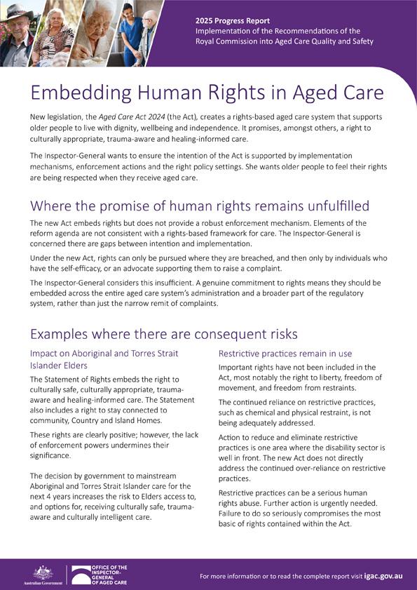 Embedding human rights in aged care – 2025 progress report