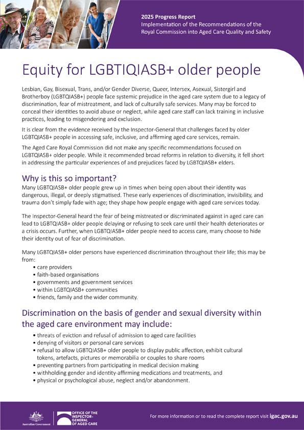 Equity for LGBTIQIASB+ older people – 2025 progress report