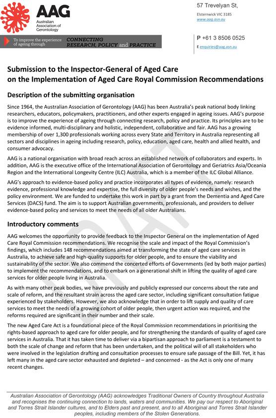 OIGAC 2025 progress report – Submission – Australian Association of Gerontology