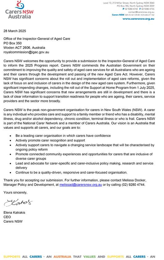 OIGAC 2025 progress report – Submission – Carers NSW Australia