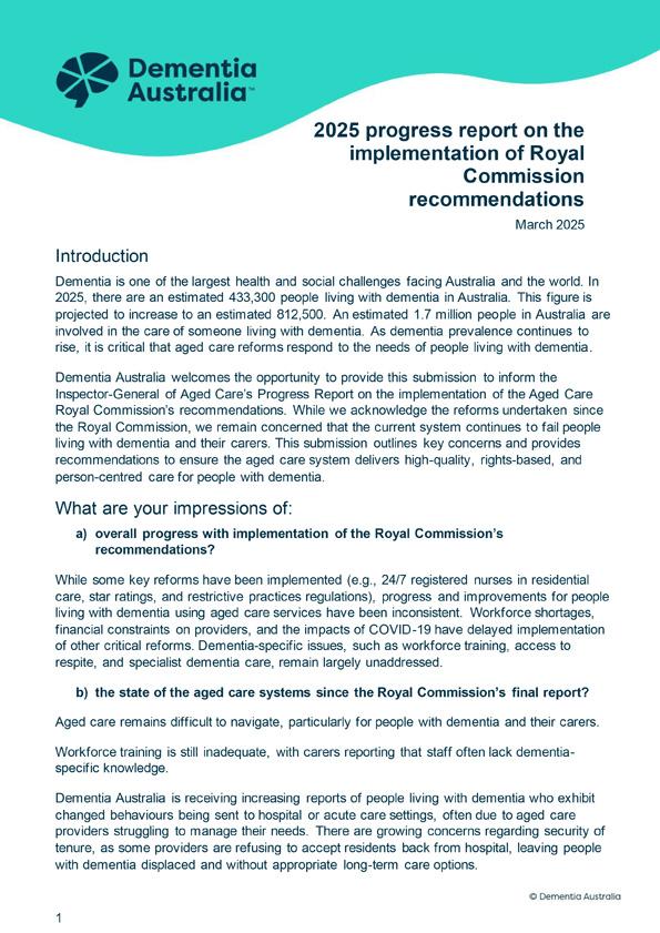 OIGAC 2025 progress report – Submission – Dementia Australia