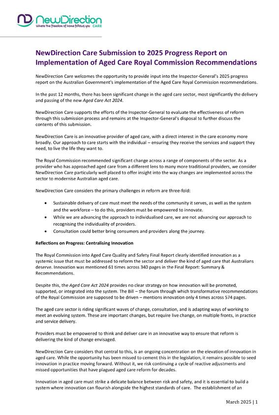 OIGAC 2025 progress report – Submission – NewDirection Care