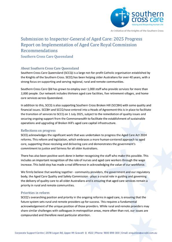 OIGAC 2025 progress report – Submission – Southern Cross Care Queensland
