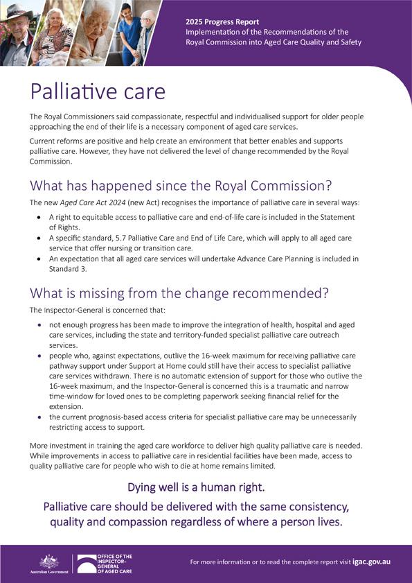 Palliative care – 2025 progress report