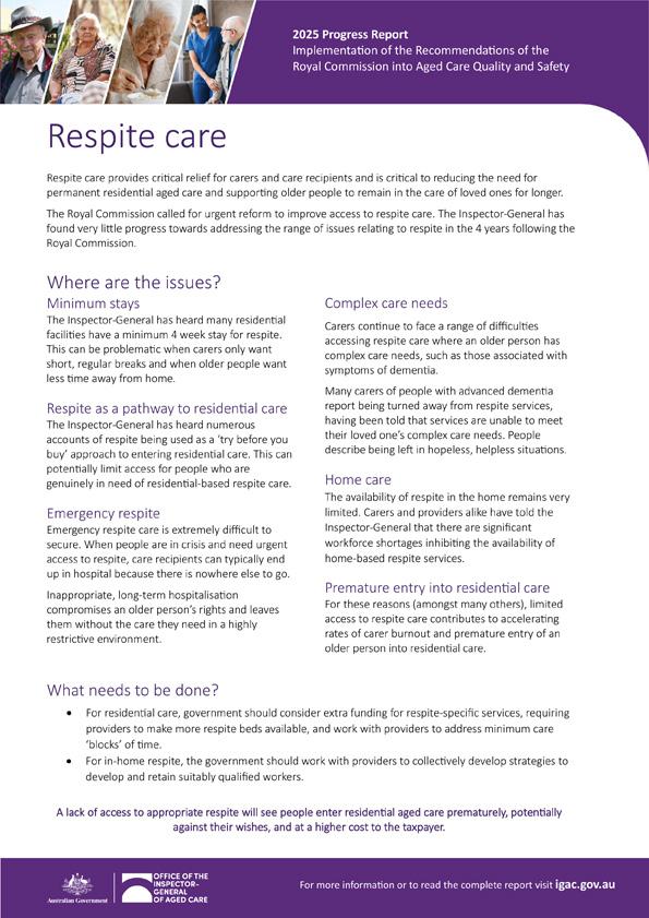 Respite care – 2025 progress report