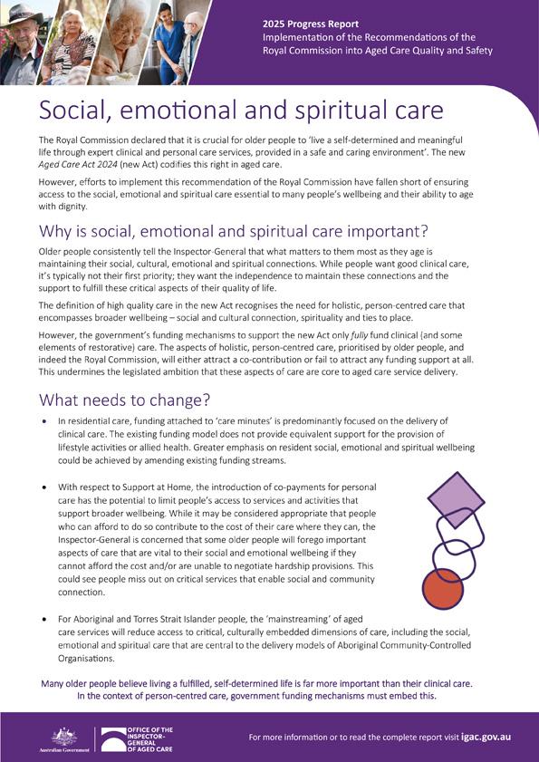 Social, emotional and spiritual care – 2025 progress report