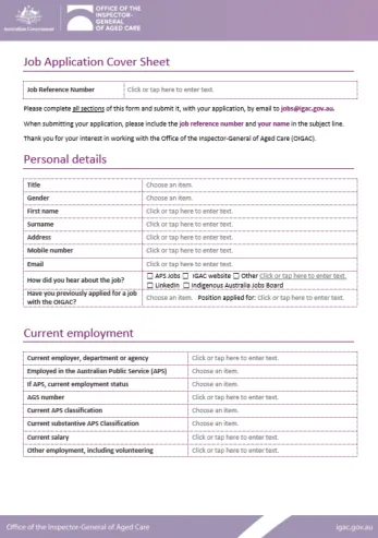 OIGAC job application cover sheet