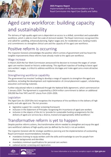 Aged care workforce: building capacity and sustainability – 2025 progress report