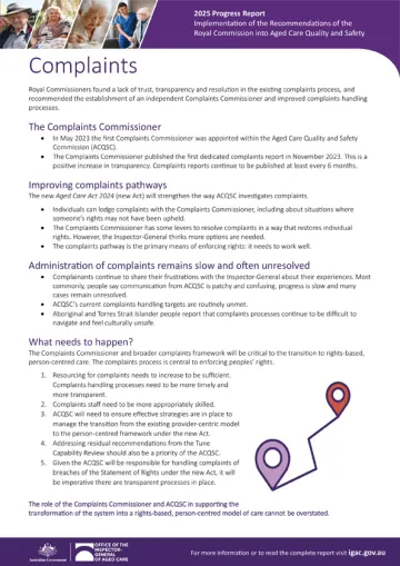 Complaints – 2025 progress report