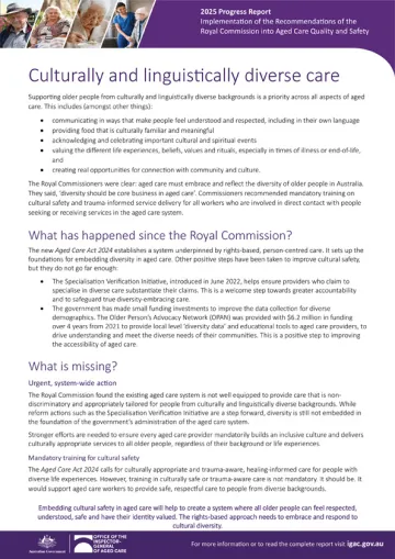 Culturally and linguistically diverse care – 2025 progress report