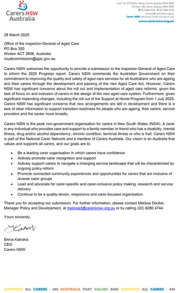 OIGAC 2025 progress report – Submission – Carers NSW Australia