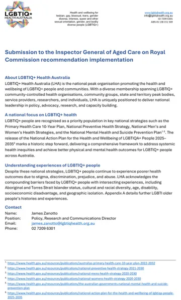 OIGAC 2025 progress report – Submission – LGBTIQ+ Health Australia