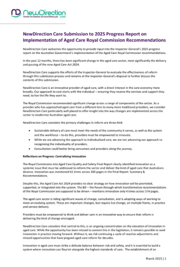 OIGAC 2025 progress report – Submission – NewDirection Care
