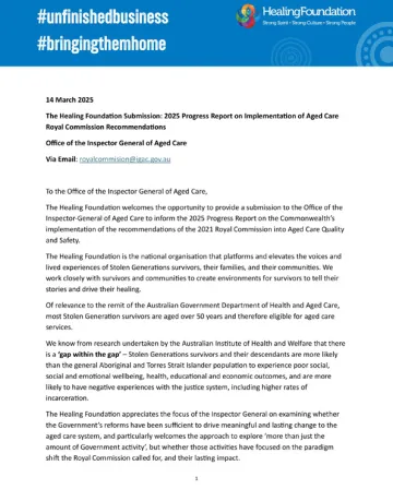 OIGAC 2025 progress report – Submission – The Healing Foundation