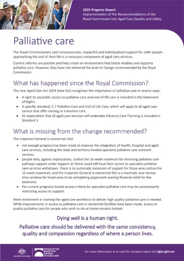 Palliative care – 2025 progress report