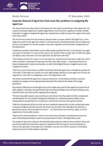 Media release – My Aged Care Review