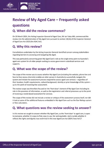 My Aged Care Review – Frequently asked questions