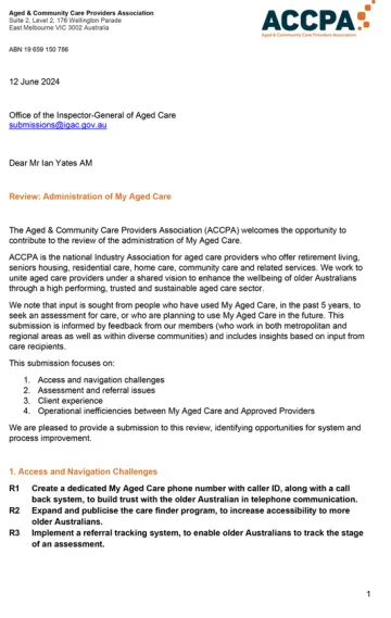 My Aged Care Review – Submission – Aged and Community Care Providers Association
