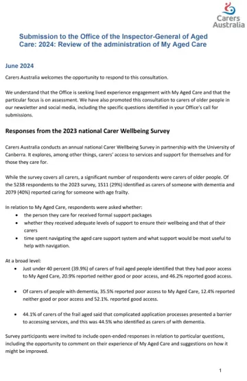 My Aged Care Review – Submission – Carers Australia