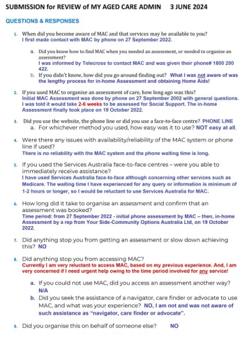 My Aged Care Review – Submission – Christine Costello