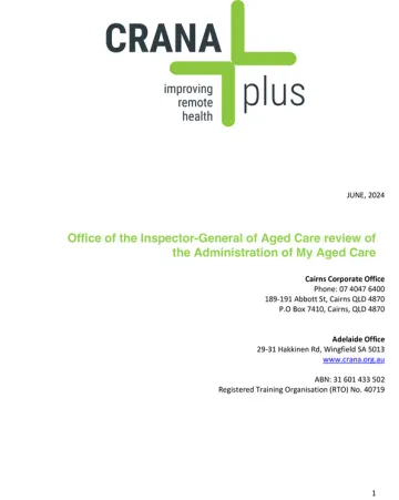 My Aged Care Review – Submission – Council of Remote Area Nurses Australia