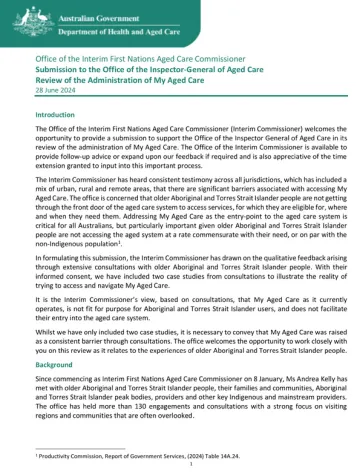 My Aged Care Review – Submission – Interim First Nations Aged Care Commissioner