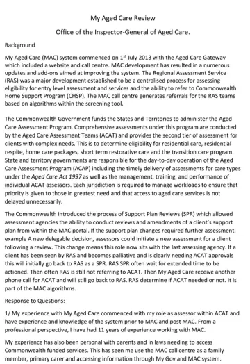 My Aged Care Review – Submission – Sunshine Coast Hospital and Health Service