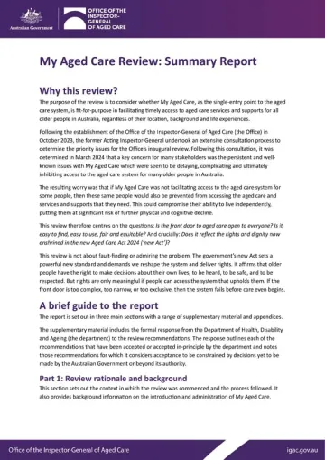 My Aged Care Review – Summary